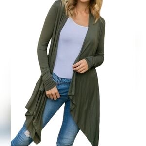 Solid Jersey Cascade Cardigan Plus Size Olive Green Long Sleeve  NWOT